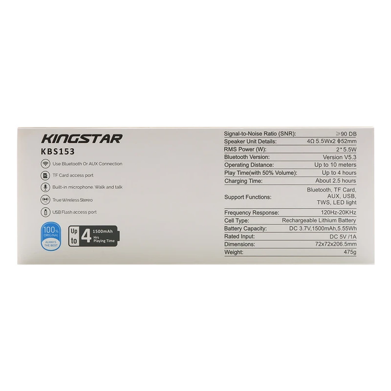 اسپیکر بی سیم KingStar  مدل KBS153 - طوسی (گارانتی متین)