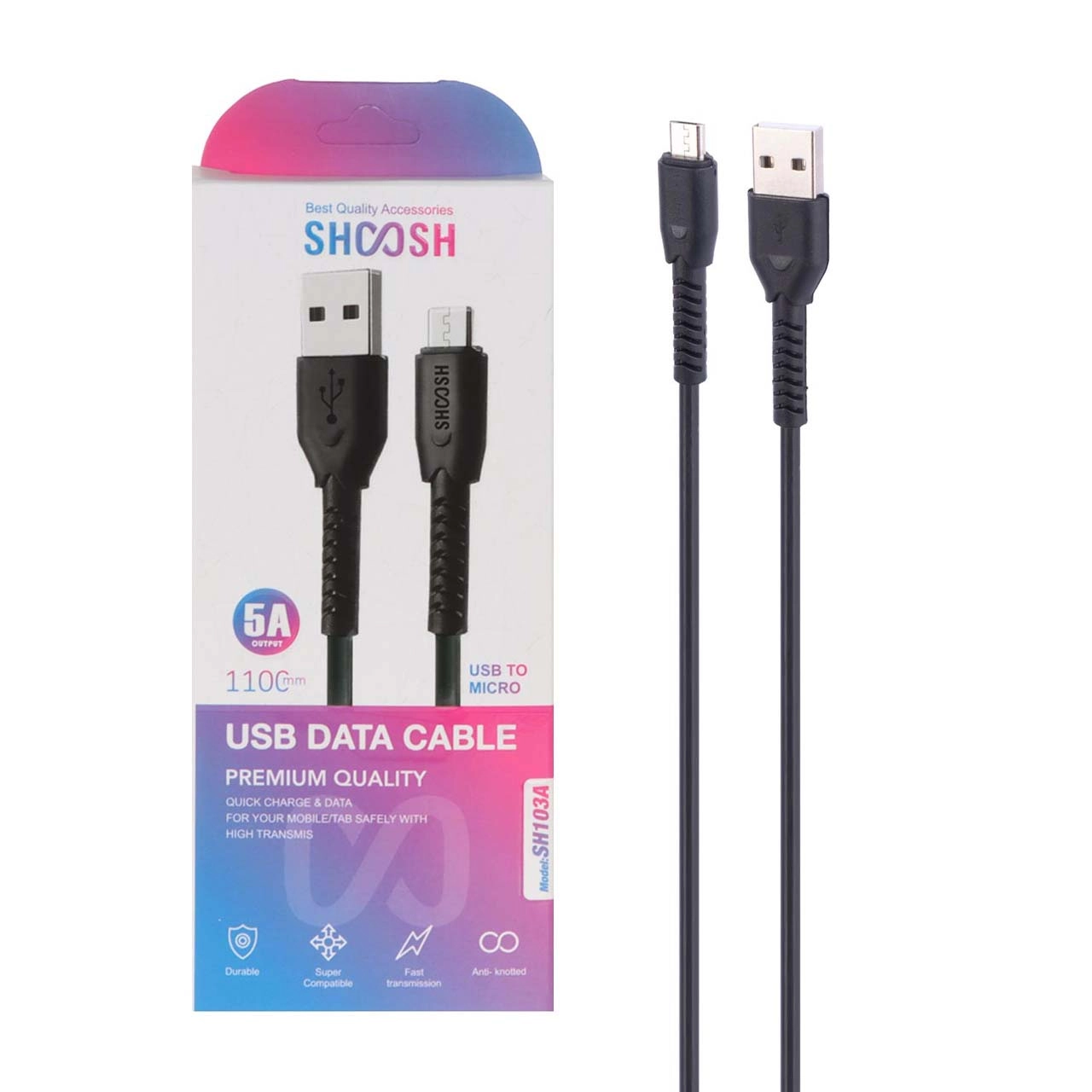 کابل شارژ 1.1 متری فست اندروید Shoosh مدل SH103A - مشکی - SMO