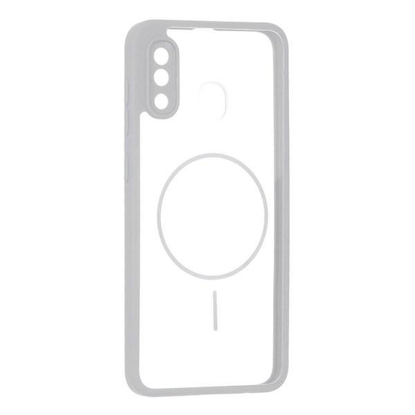قاب پشت سخت شفاف محافظ لنزدار طرح مگ سیف دور رنگی Samsung Galaxy A30 / A20 - طوسی