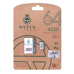 Queen tech microSDHC & adapter U3 Class 10 433X -65MB/s-64GBمشکی سفید