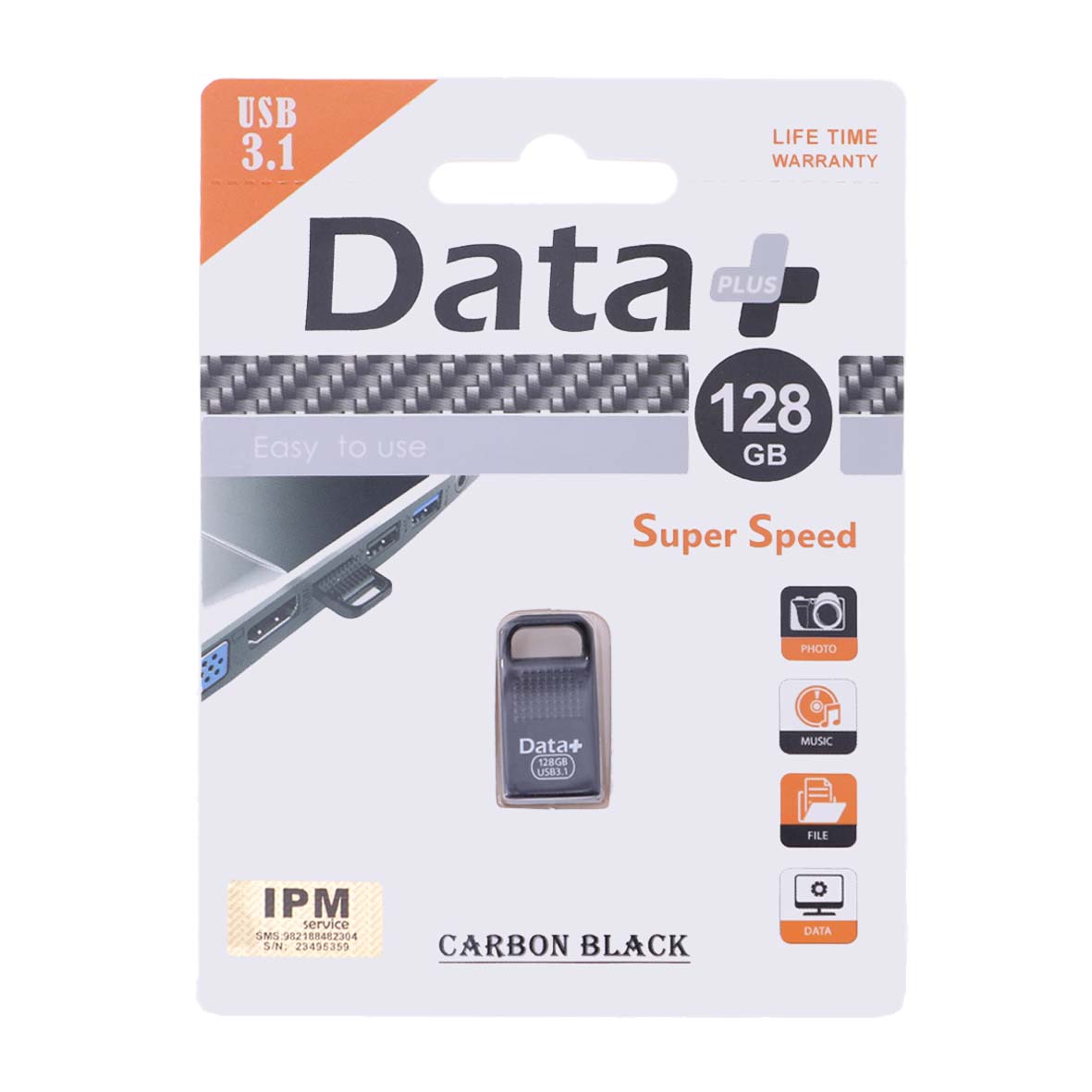 Data Plus Carbon Black USB3.1 Flash Memory-128GB-مشکی (گارانتی مادام العمر IPM)