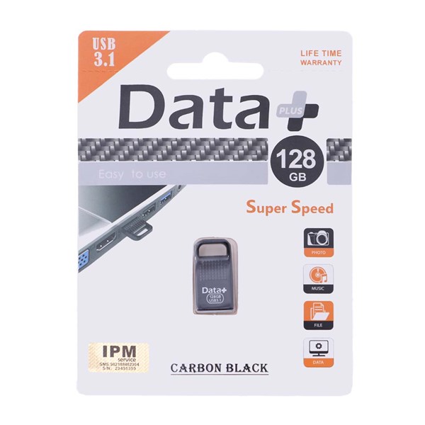 Data Plus Carbon Black USB3.1 Flash Memory-128GB-مشکی (گارانتی مادام العمر IPM)