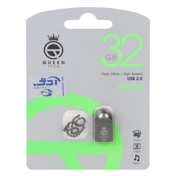 فلش مموری Queen tech USB2.0 مدل KNOB ظرفیت 32GB - مشکی (گارانتی مادام العمر شرکت آی تین)