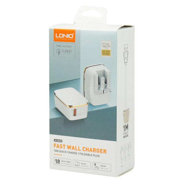 شارژر دیواری فست شارژ LDNIO A1204Q QC2 2.4A + کابل میکرو یو اس بی و تبدیل EU