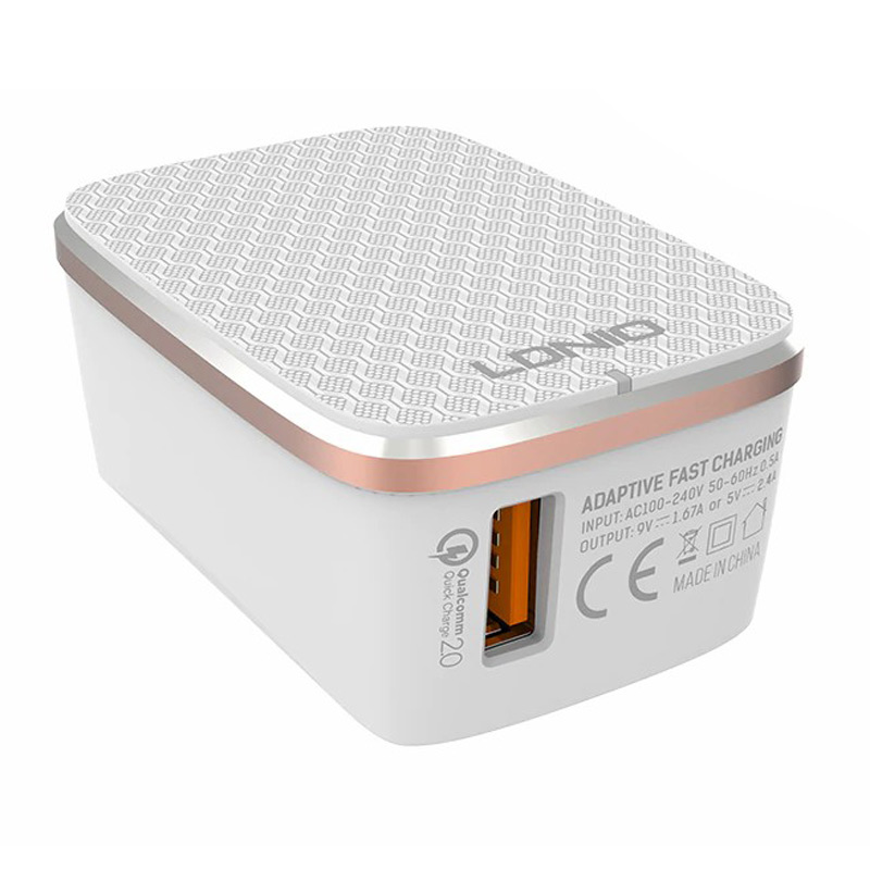 شارژر دیواری فست شارژ LDNIO A1204Q QC2 2.4A + کابل میکرو یو اس بی و تبدیل EU