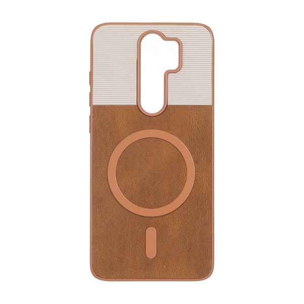 قاب Puloka دو تکه طرح چرم و کبریتی Magnet فلزی Xiaomi Redmi Note 8 Pro - قهوه ای