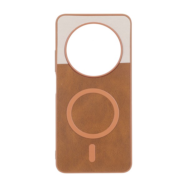 قاب Puloka دو تکه طرح چرم و کبریتی Magnet فلزی Xiaomi Redmi 14C / Redmi A4 / Poco C75 - قهوه ای