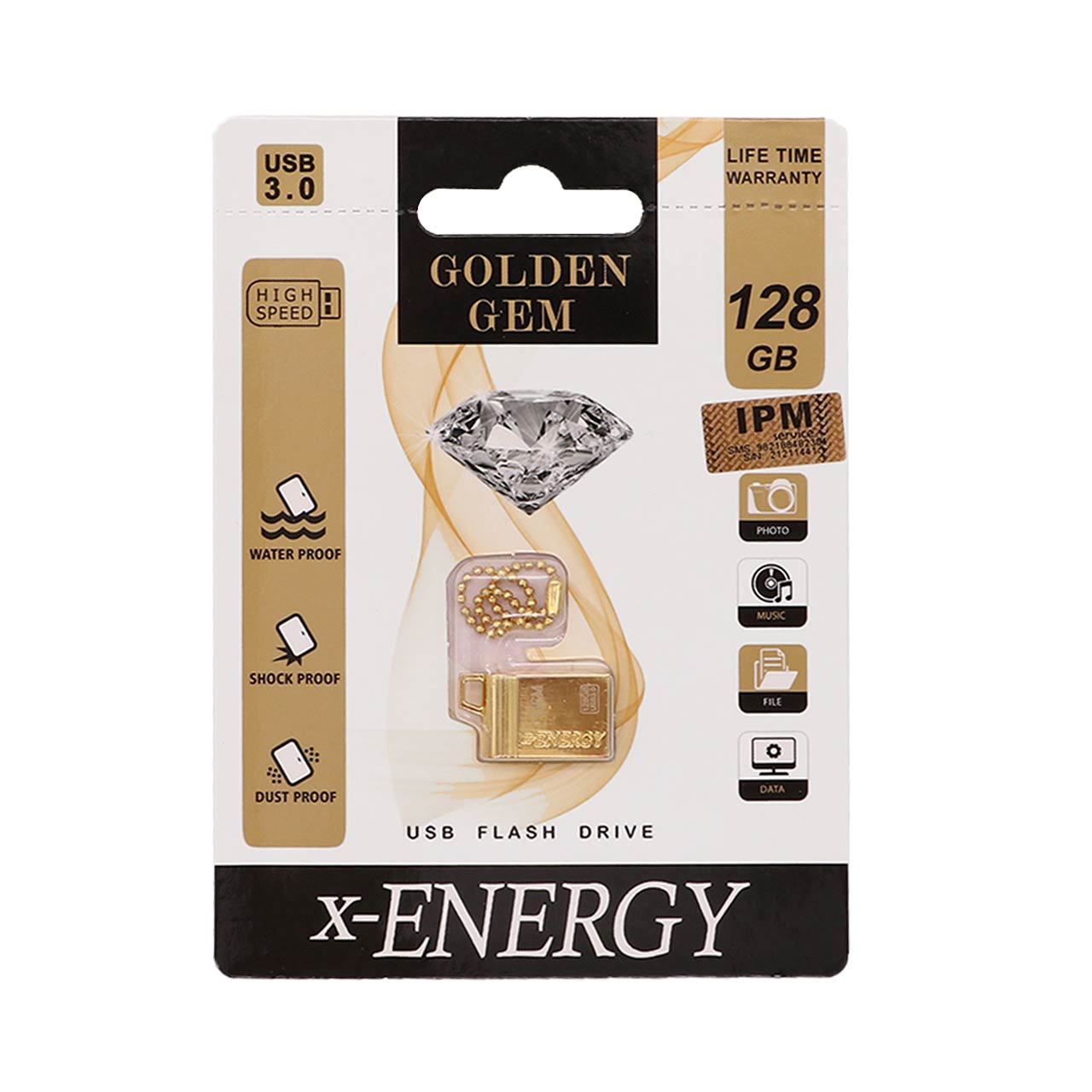 X-ENERGY Golden Gem USB3.0 Flash Memory-128GB (گارانتی مادام العمر IPM)