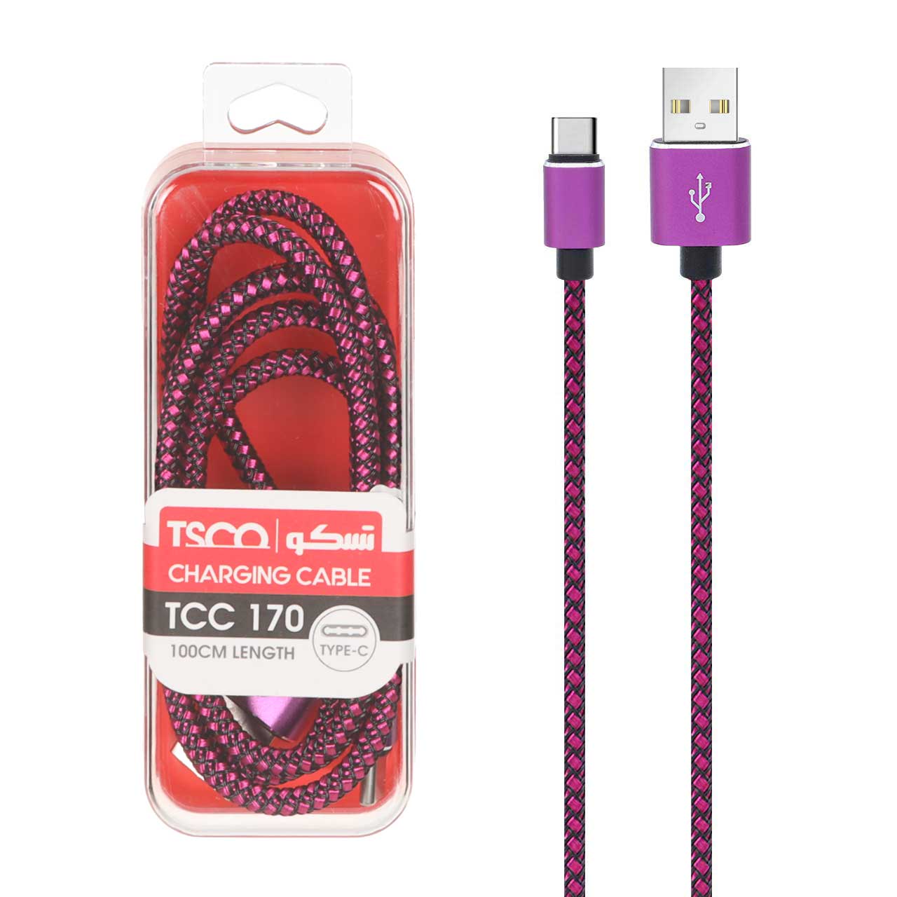 کابل شارژ و دیتا فست کنفی  TSCO Type-C مدل TCC 170 - بنفش(گارانتی 12 ماهه TSCO)