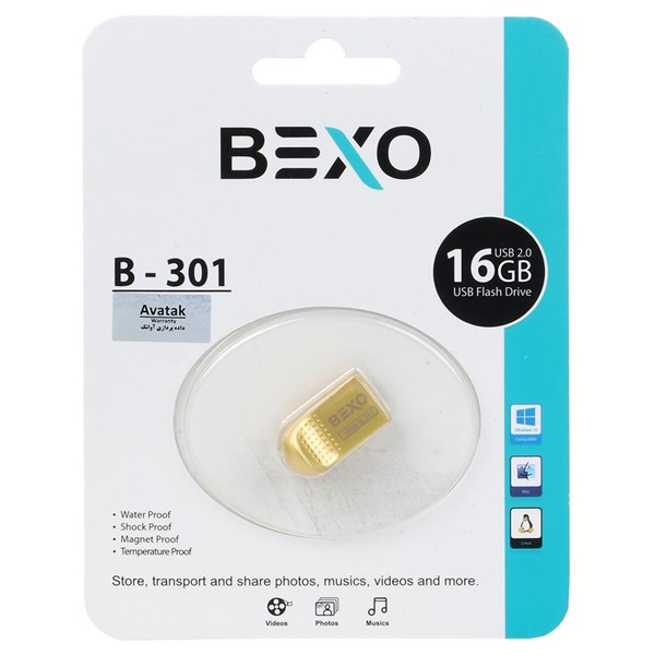فلش مموری BEXO USB2.0 مدل B-301 ظرفیت 16GB - طلایی (گارانتی داده پردازی آواتک)