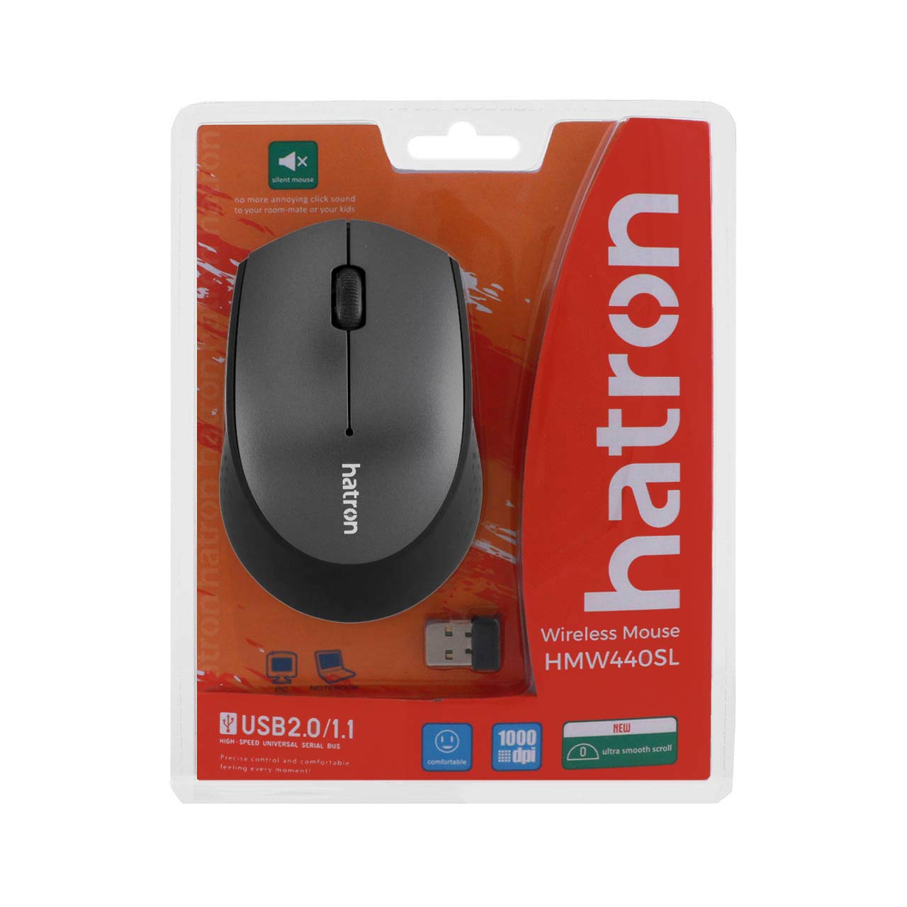 ماوس بی سیم Hatron مدل HMW440SL - مشکی خاکستری