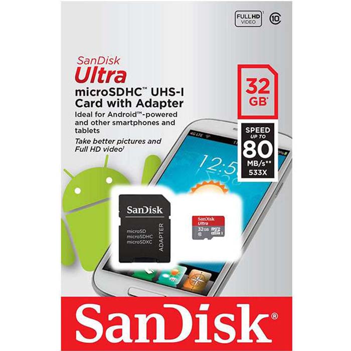 رم میکرو 32 گیگ سن دیسک SanDisk Ultra U1 80MB/s + خشاب