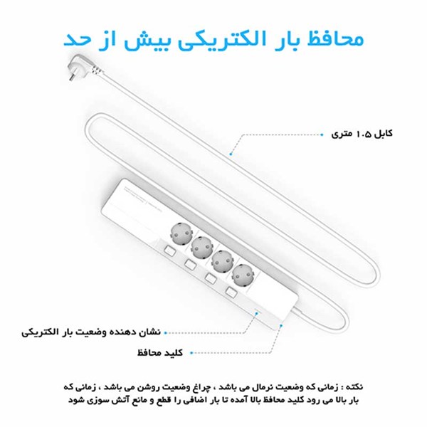 چند راهی 4 خانه اوریکو OSJ-4A5U-EU با کابل 1.5 متری + شارژر USB