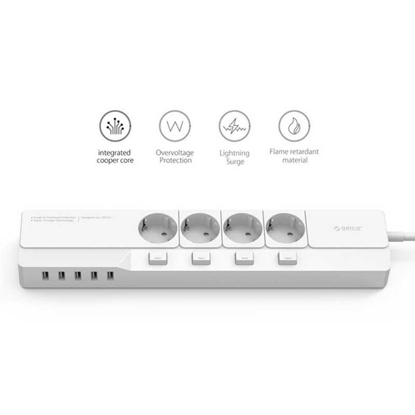 چند راهی 4 خانه اوریکو OSJ-4A5U-EU با کابل 1.5 متری + شارژر USB