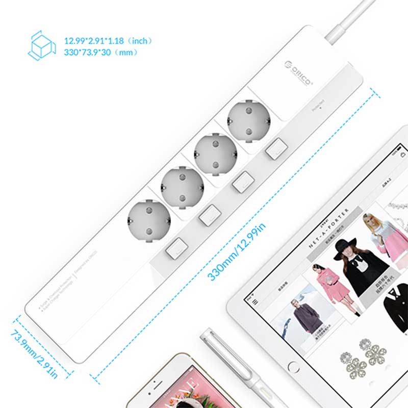 چند راهی 4 خانه اوریکو OSJ-4A5U-EU با کابل 1.5 متری + شارژر USB
