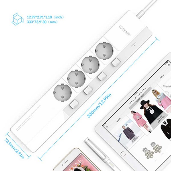 چند راهی 4 خانه اوریکو OSJ-4A5U-EU با کابل 1.5 متری + شارژر USB