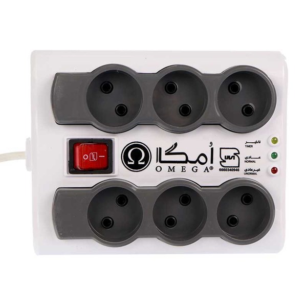 محافظ برق صوتی تصویری 6 خانه امگا P6000 با کابل 5 متری