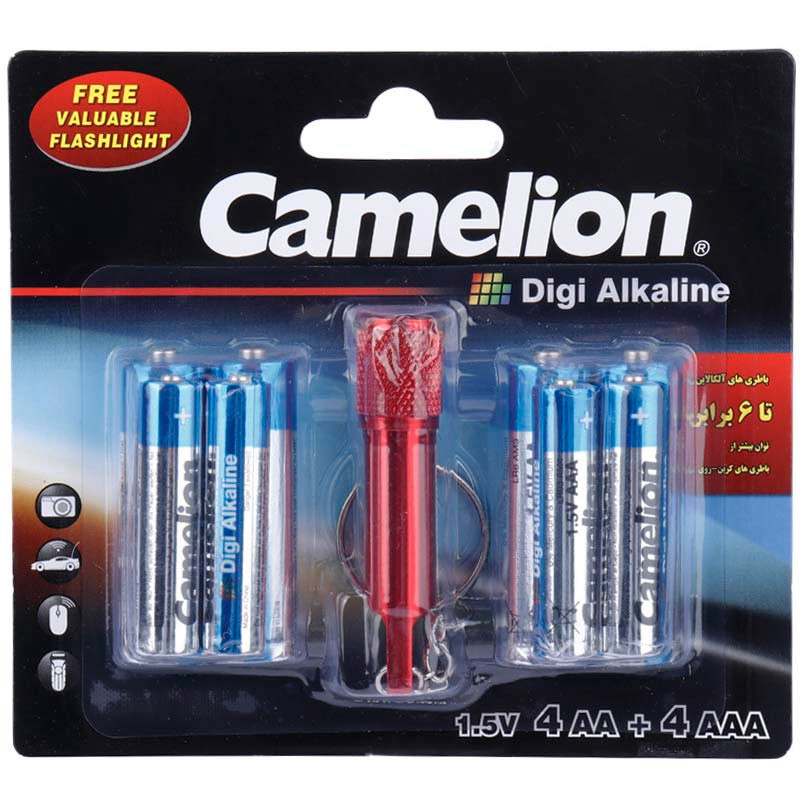 باتری Camelion Digi Alkaline بسته 4+4 عددی + چراغ قوه