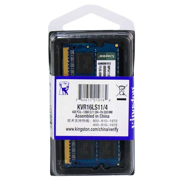 رم لپ تاپ کینگستون DDR3L 4GB Single 1600MHz CL11