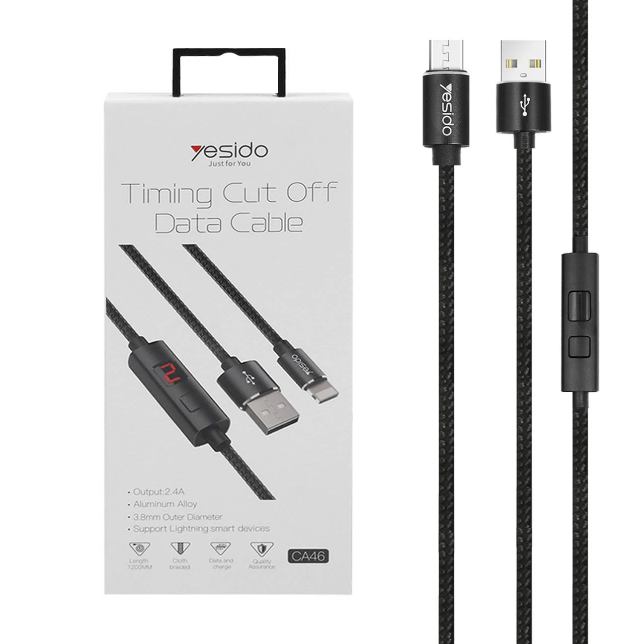 کابل شارژ اندروید yesido Timing Cut Off Data-CA46-مشکی (گارانتی 18 ماه تعویض نیکان همراه)
