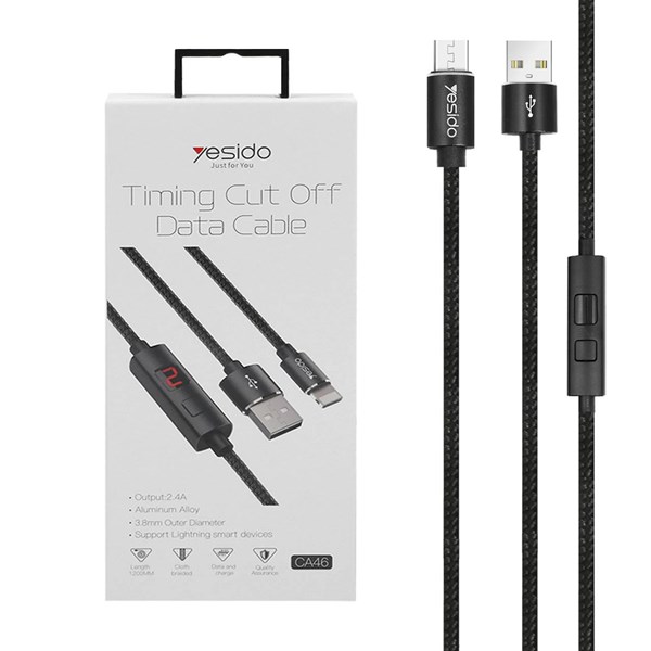 کابل شارژ اندروید yesido Timing Cut Off Data-CA46-مشکی (گارانتی 18 ماه تعویض نیکان همراه)