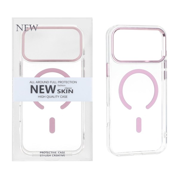 قاب اورجینال New Skin شفاف MagSafe پشت سخت لنز آلومینیومی Apple iPhone 17 Pro Max - صورتی (پک دار) - VIN
