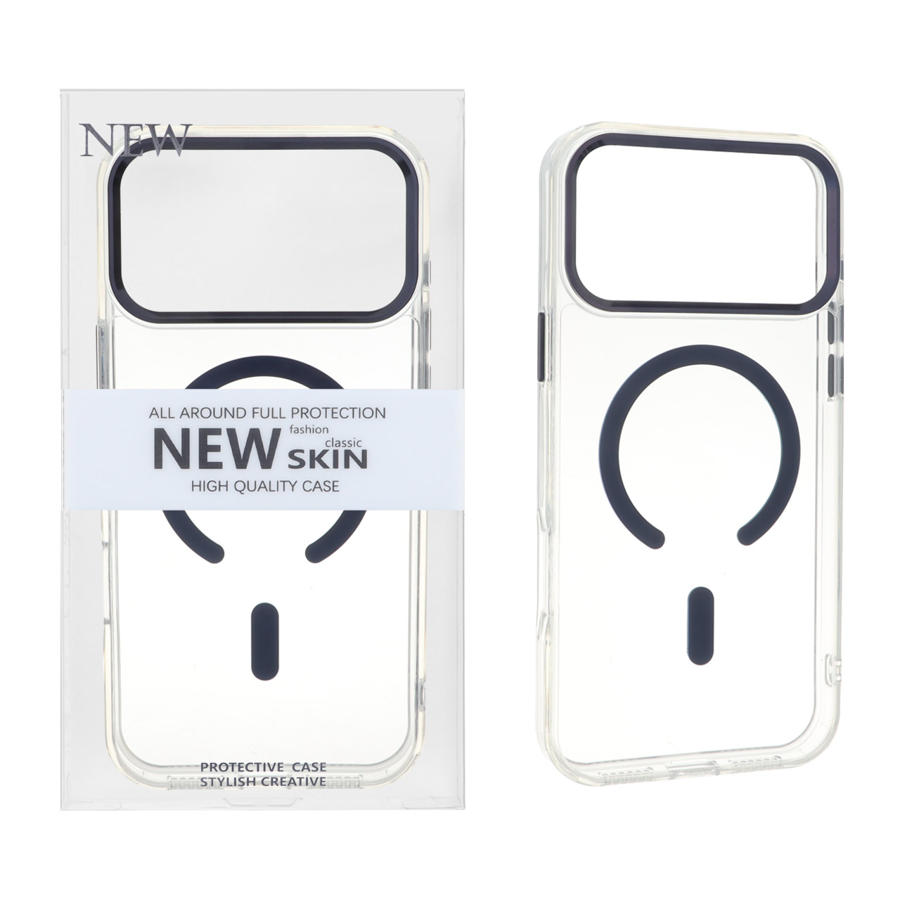 قاب اورجینال New Skin شفاف MagSafe پشت سخت لنز آلومینیومی Apple iPhone 17 Pro Max - سرمه ای (پک دار)