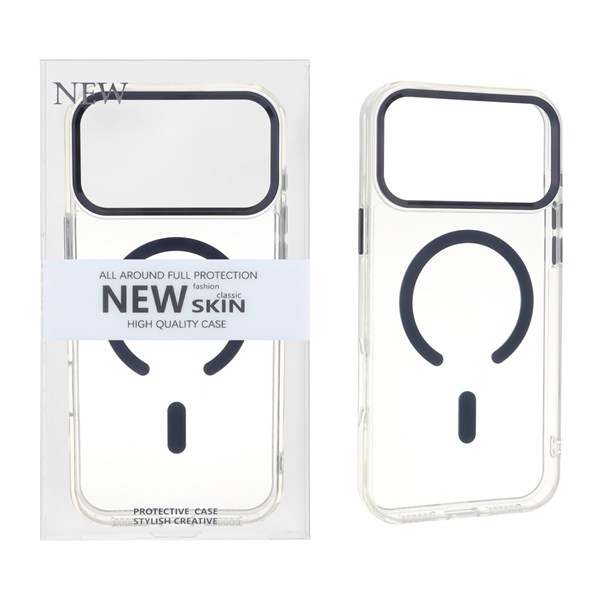 قاب اورجینال New Skin شفاف MagSafe پشت سخت لنز آلومینیومی Apple iPhone 17 Pro Max - سرمه ای (پک دار)