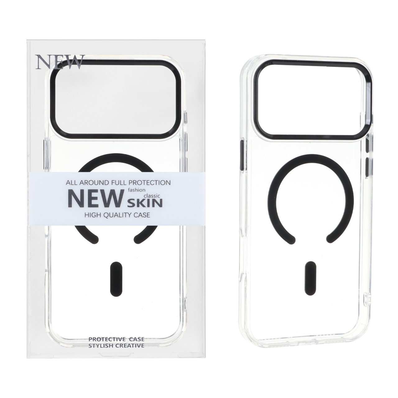 قاب اورجینال New Skin شفاف MagSafe پشت سخت لنز آلومینیومی Apple iPhone 17 Pro Max - مشکی (پک دار)