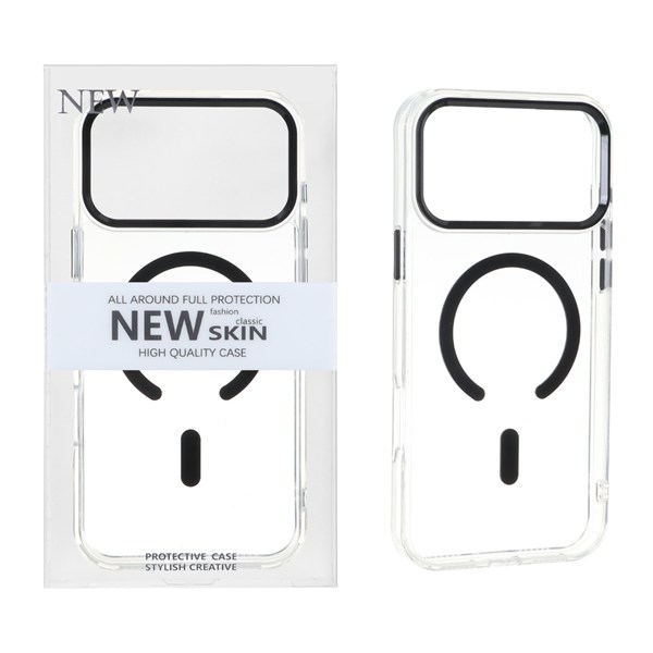 قاب اورجینال New Skin شفاف MagSafe پشت سخت لنز آلومینیومی Apple iPhone 17 Pro Max - مشکی (پک دار)