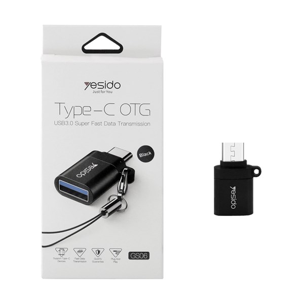 تبدیل yesido OTG Type-C مدل GS06 مشکی (گارانتی 18 ماه تعویض نیکان همراه)