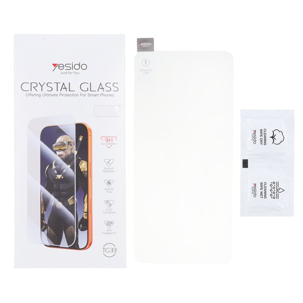 محافظ صفحه نمایش شیشه ای اورجینال بدون حاشیه Crystal Glass Yesido TG33 مدل Apple iPhone 16 Pro Max (پک دار)
