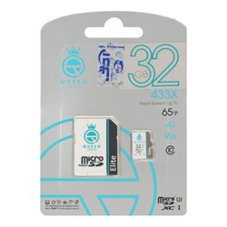 Queen tech microSDHC & adapter U3 Class 10 433X -65MB/s-32GB (گارانتی آی تین) مشکی سفید