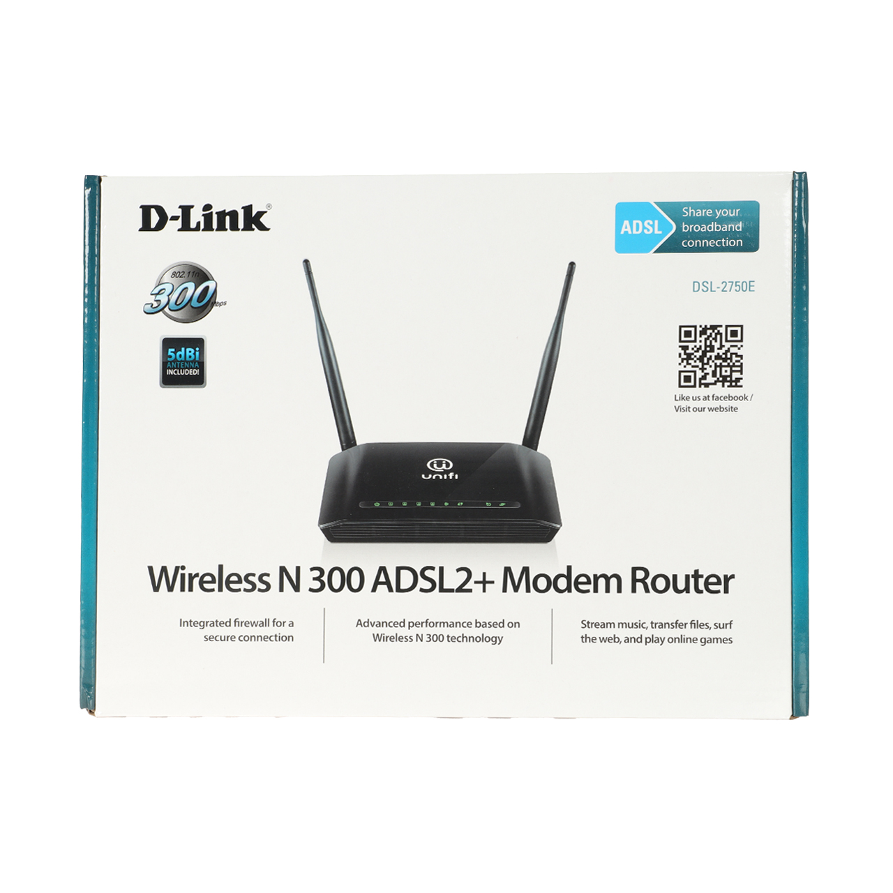 مودم D-Link DSL-2750E Wireless N300 ADSL2+ Modem Router - مشکی (یکساله شرکتی)