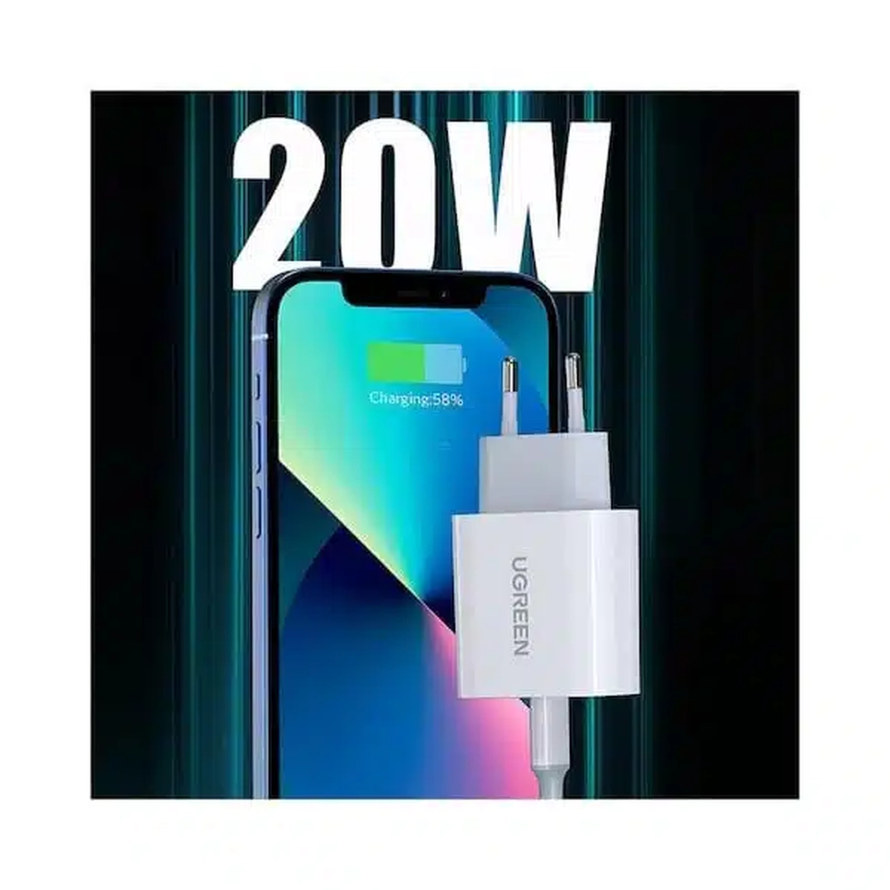 شارژر دیواری PD و فست تک پورت UGREEN مدل CD137 20W به همراه کابل شارژ Type-C To Lightning - سفید (گارانتی 18 ماهه آسان پیشرو)(50698)