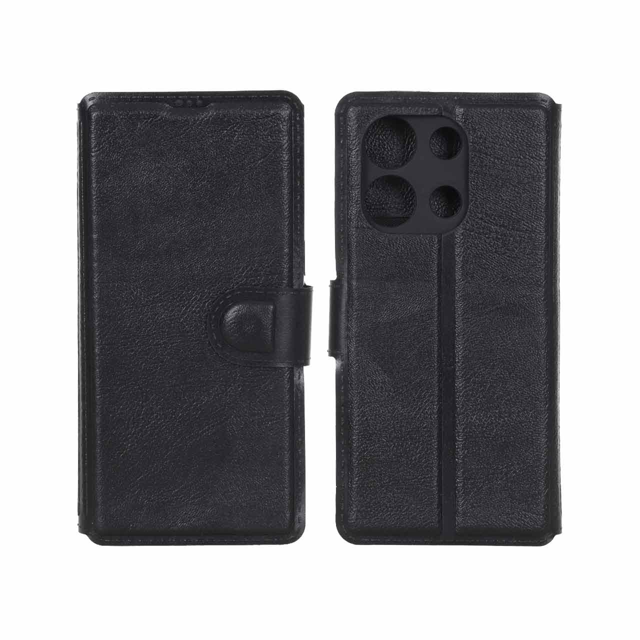 کیف موبایل چرمی مگنتی محافظ لنزدار Xiaomi Redmi Note 13 4G - مشکی کد 1