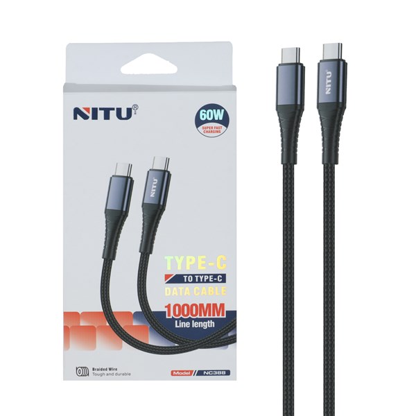 کابل شارژ فست Nitu Type-C To Type-C مدل NC388 60W - مشکی (گارانتی 18 ماهه تعویض نیکان همراه)