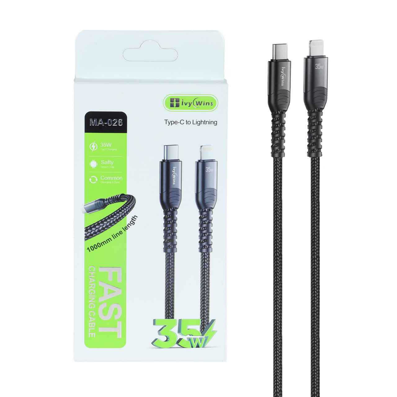کابل شارژ فست ivy Wins Type-C To Lightning مدل MA-026 35W - مشکی (گارانتی 18 ماهه تعویض نیکان همراه)