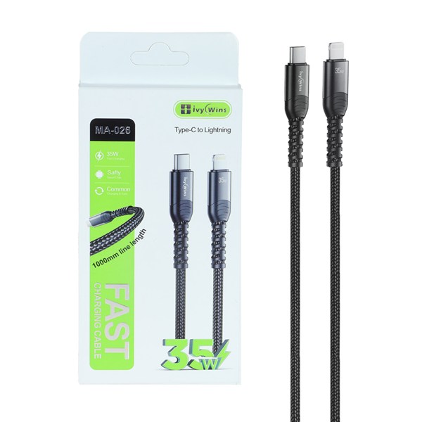 کابل شارژ فست ivy Wins Type-C To Lightning مدل MA-026 35W - مشکی (گارانتی 18 ماهه تعویض نیکان همراه)