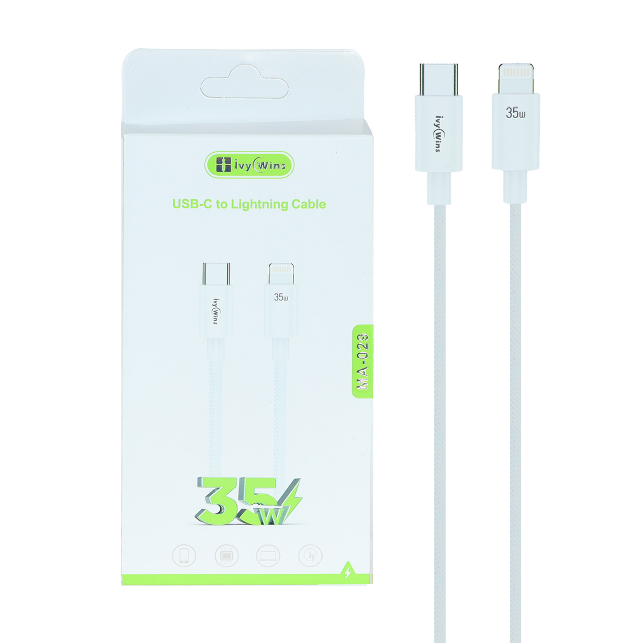 کابل شارژ فست ivy Wins Type-C To Lightning مدل MA-029 35W - سفید (گارانتی 18 ماهه تعویض نیکان همراه)