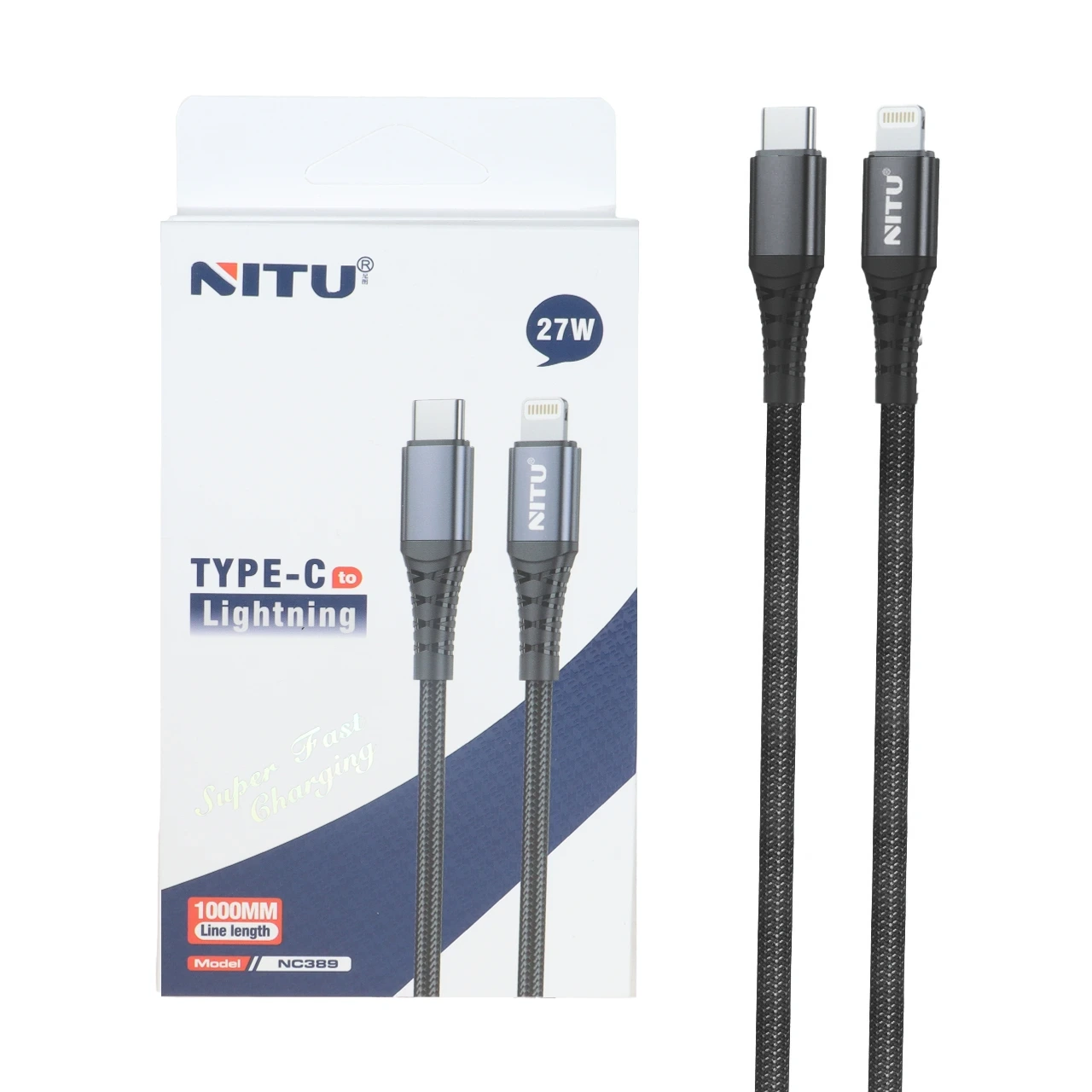 کابل شارژ فست Nitu Type-C To Lightning مدل NC389 27W - مشکی (گارانتی 18 ماهه تعویض نیکان همراه)