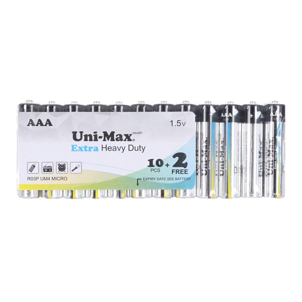 باتری نیم قلم Uni-Max AAA مدل Extra Heavy Duty R03P (شرینگ بسته 12 عددی)