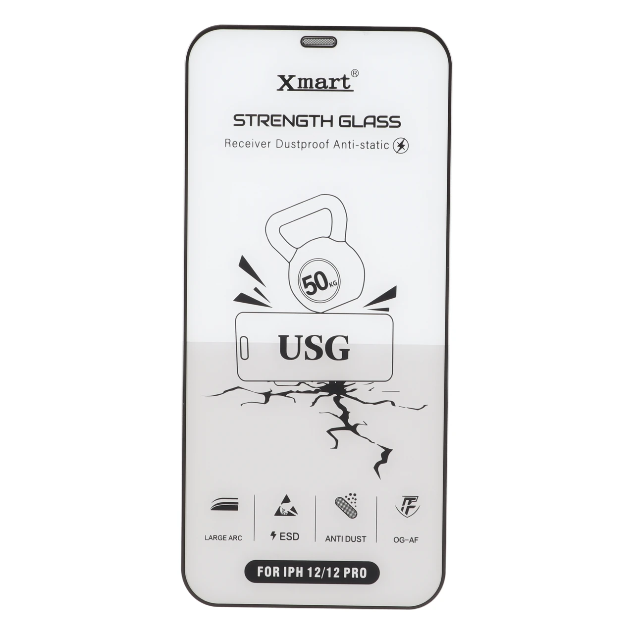 محافظ صفحه نمایش شیشه ای اورجینال Full Cover XMART Anti Static USG مدل Apple iPhone 12 / iPhone 12 Pro