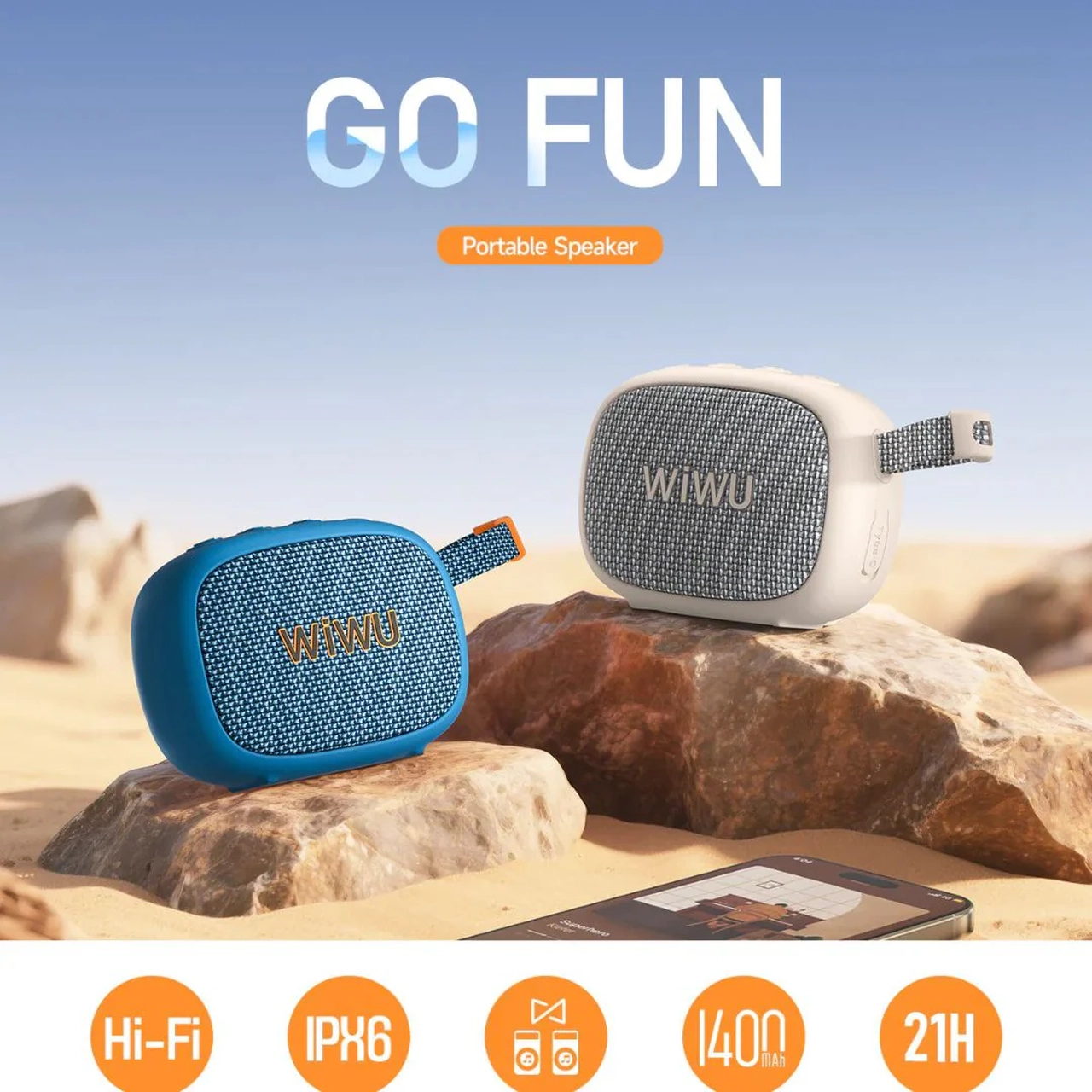 اسپیکر بی سیم Wiwu مدل GO FUN H1 - آبی (گارانتی شش ماهه شرکتی)