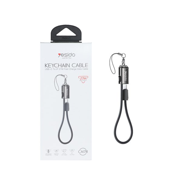 کابل شارژ فست 20 سانتی Yesido Type-C To Lightning و جاسوئیچی مدل CA178 27W - مشکی (گارانتی 18 ماه تعویض نیکان همراه)