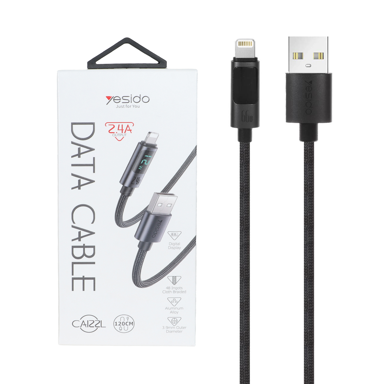 کابل شارژ 1.2 متری فست آیفون Yesido مدل CA122L 12W - مشکی (گارانتی 18 ماه تعویض نیکان همراه)