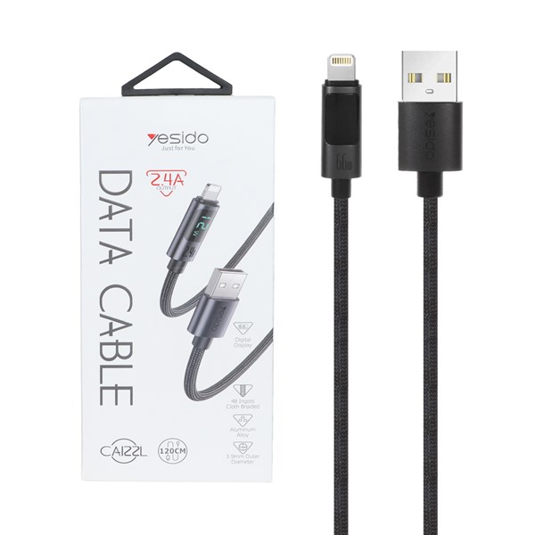 کابل شارژ 1.2 متری فست آیفون Yesido مدل CA122L 12W - مشکی (گارانتی 18 ماه تعویض نیکان همراه)