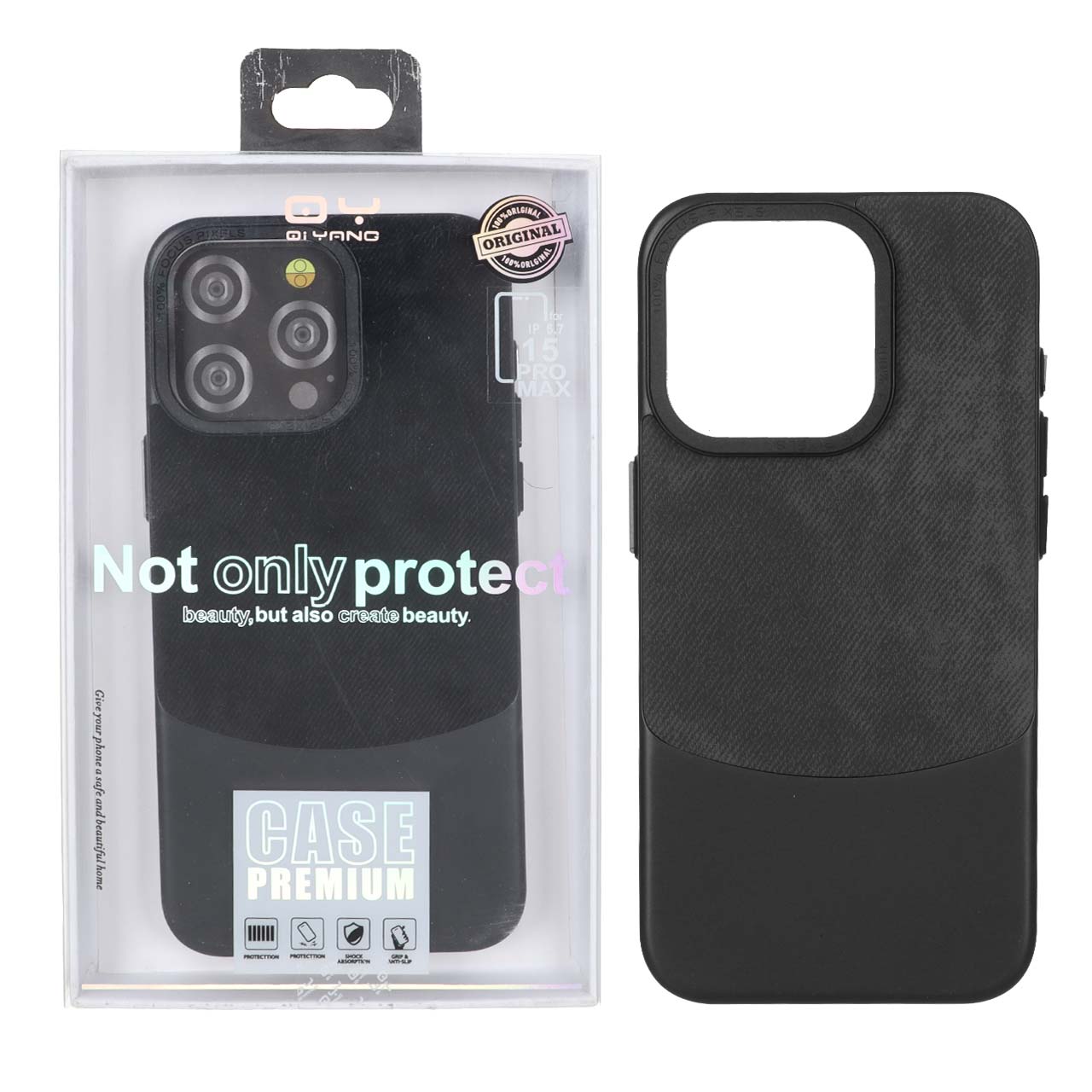 قاب QY دو تکه جیر Focus Pixels مدل Apple iPhone 15 Pro Max - مشکی (پک دار)