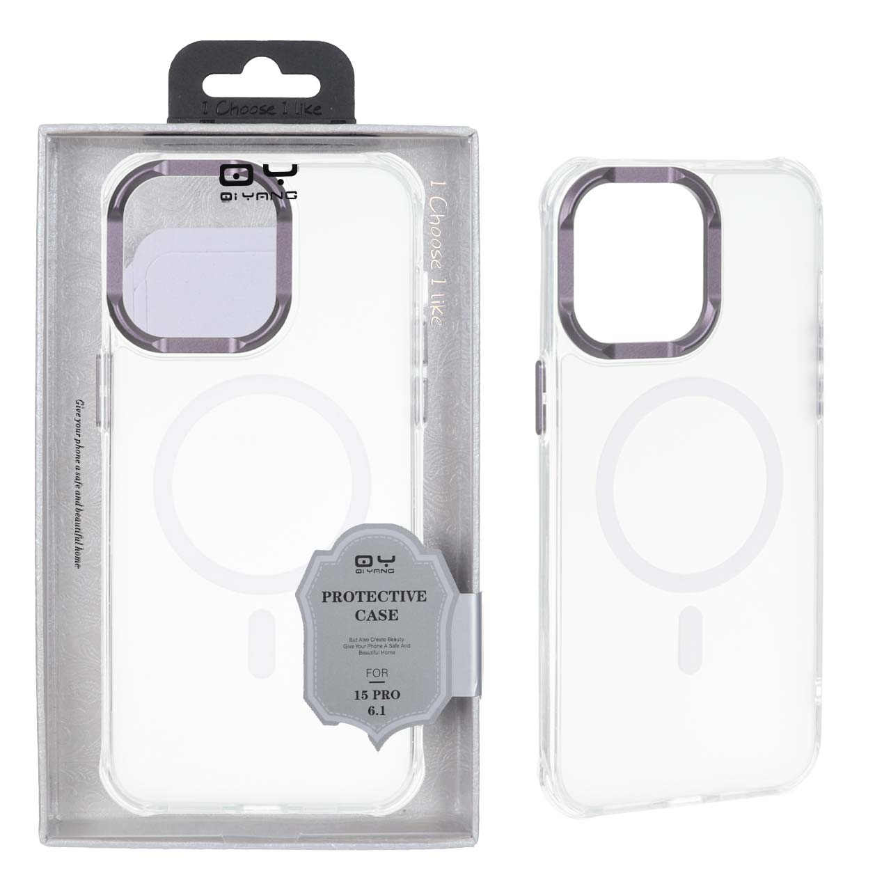قاب QY مات Magsafe لنز آلومینیومی Apple iPhone 15 Pro Max - بنفش (پک دار)