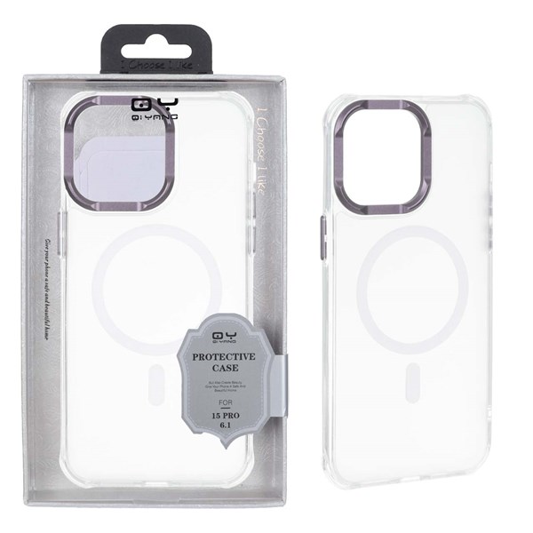 قاب QY مات Magsafe لنز آلومینیومی Apple iPhone 15 Pro Max - بنفش (پک دار)